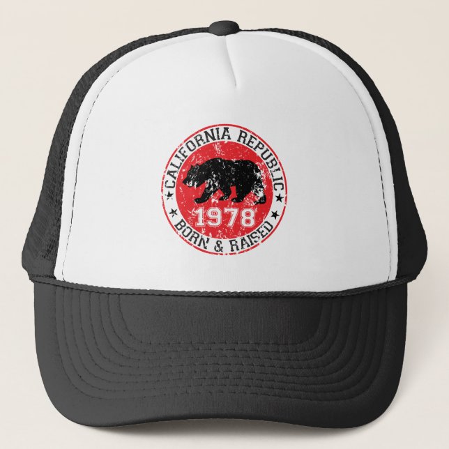 Kalifornien-Republikgeborenes angehoben 1970 Truckerkappe (Vorderseite)