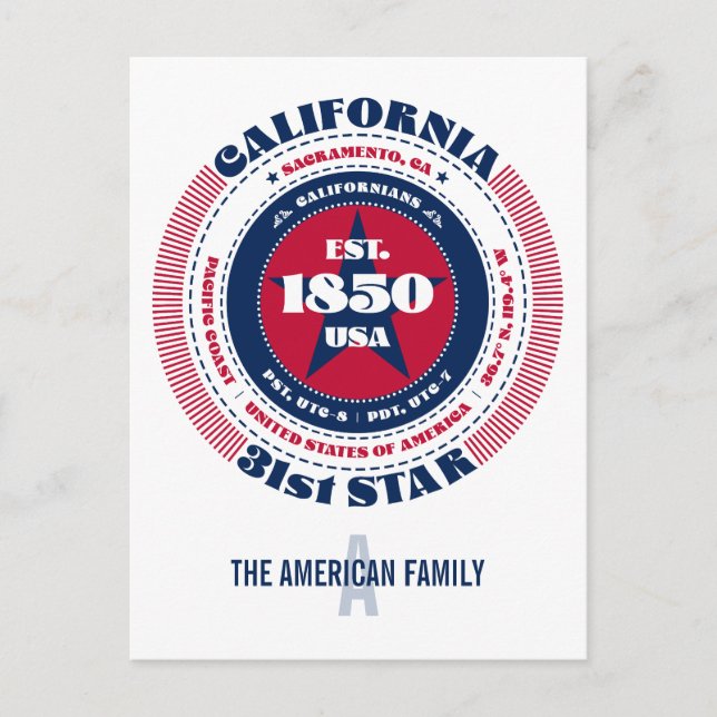 Kalifornien, Sacramento, CA, Patriotic, Monogramm Postkarte (Vorderseite)