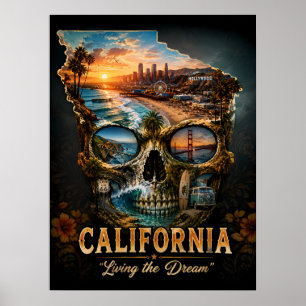 Kalifornien-Schädel-Kunstprint State of Mind Poster