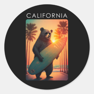 Kalifornien Shirt Cool Republik Bär Surfen Strand Runder Aufkleber