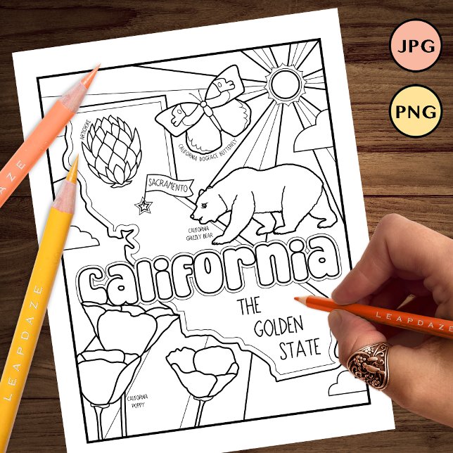 Kalifornien Staat Form und Faktenfärbung Flyer (california coloring page)