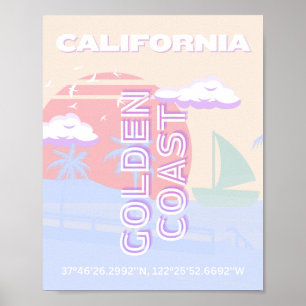 Kalifornien, Strand, Art Reisen, Preppy, Pastell Poster
