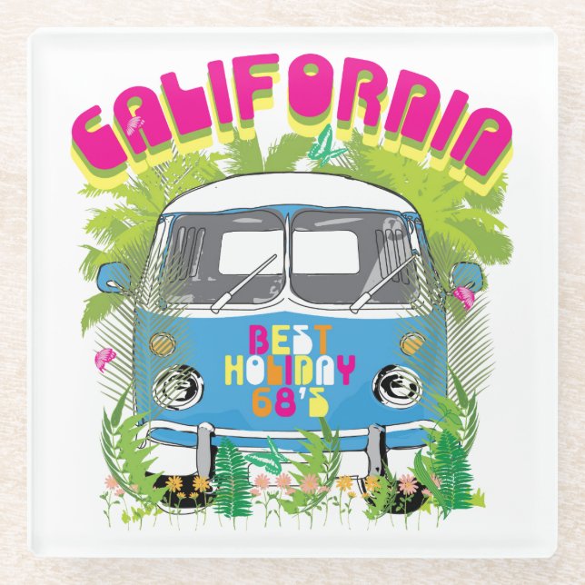 Kalifornien Surfing Van Glasuntersetzer (Vorderseite)