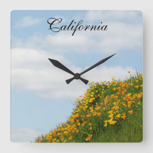 Kalifornien-Uhr-Geschenke Blue Sky Blumenwiese Quadratische Wanduhr