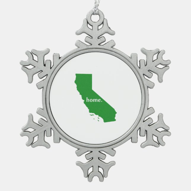 Kalifornien-Zuhause-Silhouette-Staatskarte Schneeflocken Zinn-Ornament (Vorderseite)