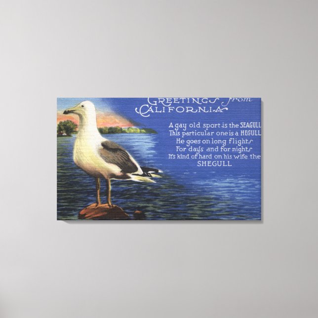 KalifornienGrüße von Seagull Gedicht Leinwanddruck (Vorderseite)