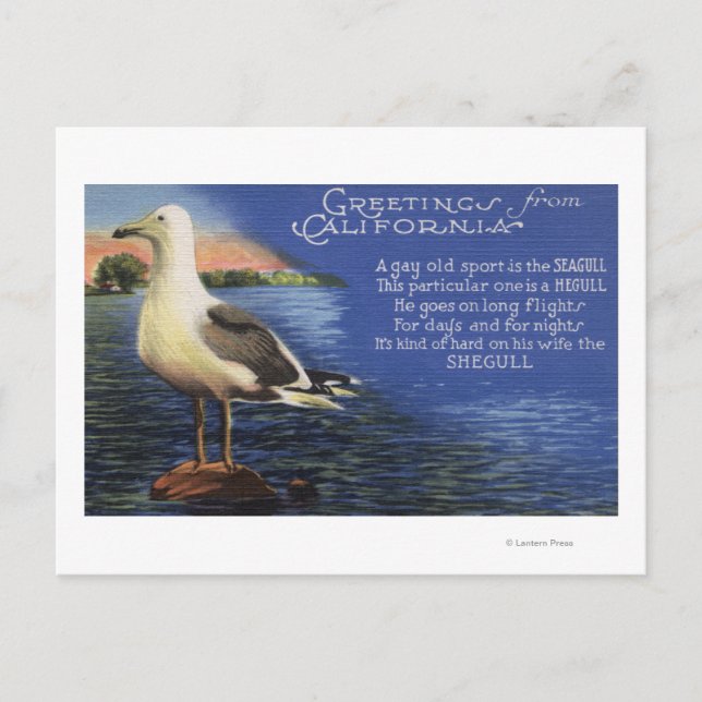 KalifornienGrüße von Seagull Gedicht Postkarte (Vorderseite)