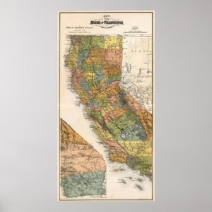 Kalifornische Karte mit Townships und Eisenbahnen Poster