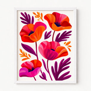 Kalifornische Mohnblumen Lila Blätter Illustration Poster