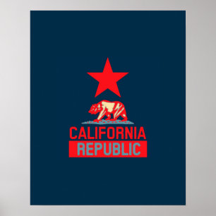 Kalifornische Republik in stilvollem Rot und Blau Poster