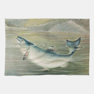 Kalifornischer Lachs von S.A. Kilbourne, Vintage F Geschirrtuch