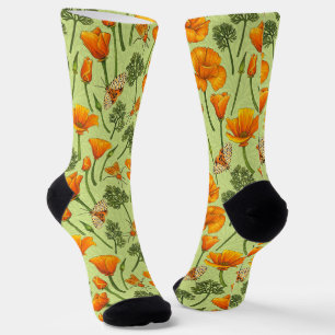 Kalifornischer Mohn und Motten auf Honigtau Socken