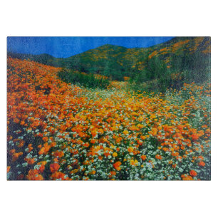 Kalifornischer Mohn und Popcorn Wildblumen Schneidebrett