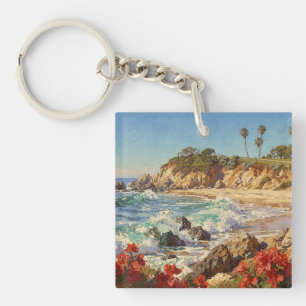 Kalifornischer Strand Impressionistische Küstenk Schlüsselanhänger