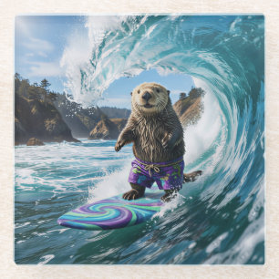 Kalifornischer Surfer Seeotter Glasuntersetzer