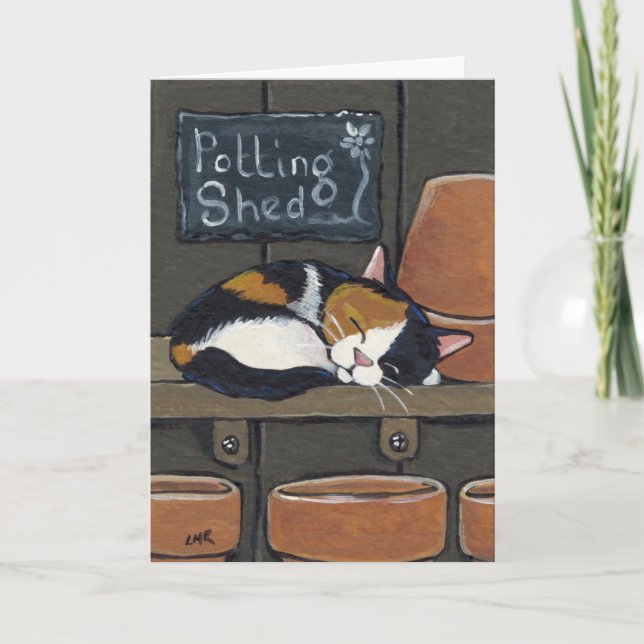 Kaliko-Katze in der Potting-Halle-Gruß-Karte Karte (Vorderseite)