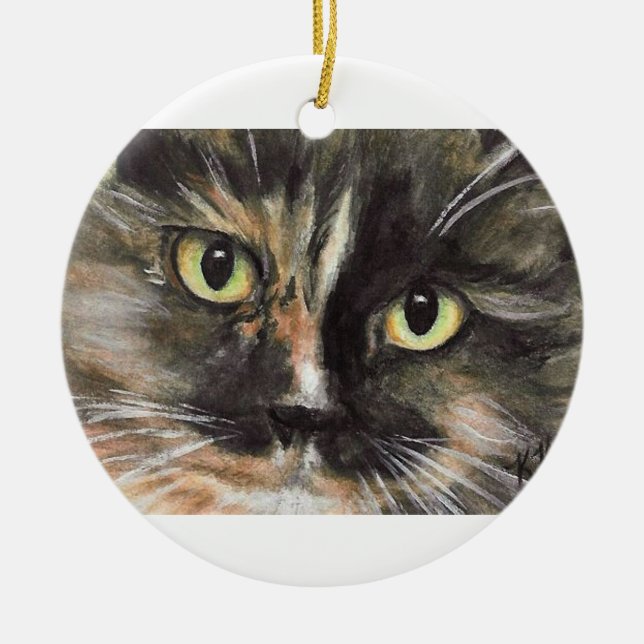 Kaliko-Katzen-Gesichts-Weihnachtsverzierung Keramikornament (Vorne)
