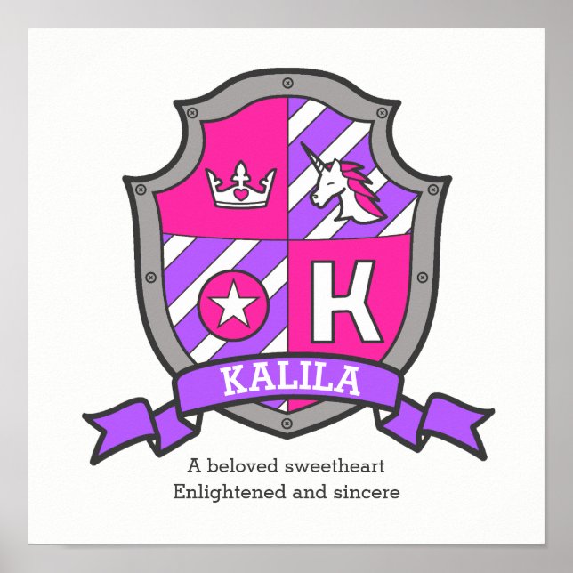 Kalila individuelle Name bedeutet rosa lila Buchst Poster (Vorne)