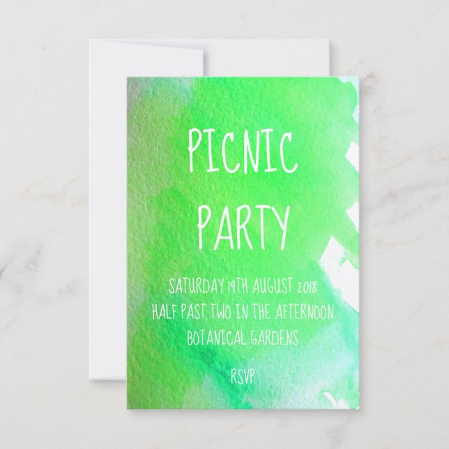 Kalkgrün Aquarell Modernes Picknick-Party Einladung (Vorderseite)