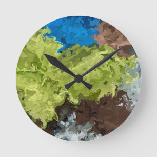 Kalkgrün, blau und braun runde wanduhr