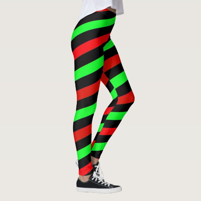 Kalkgrün-Schwarz-Rot-Streifen Leggings (Rechts)