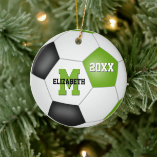 Kalkgrün-Schwarze-Kids-Keepsake-Fußball Keramik Ornament