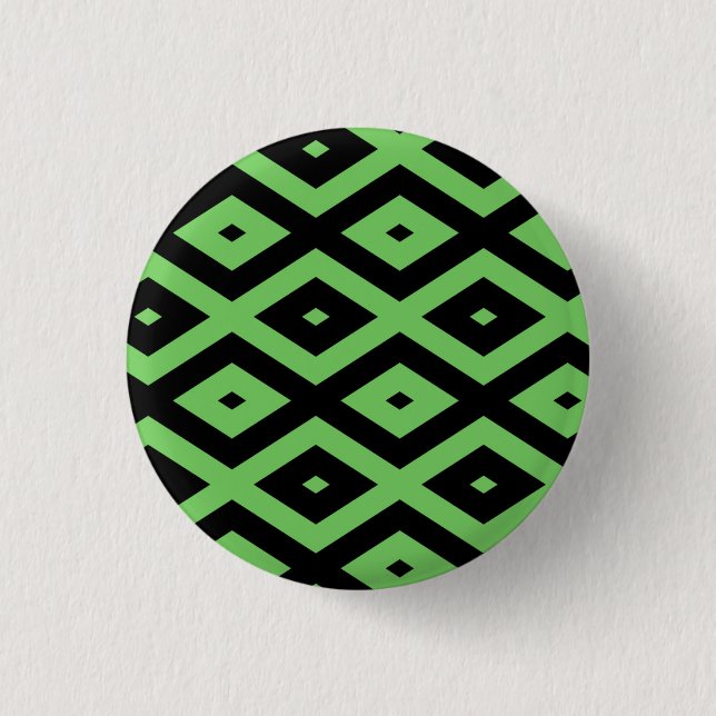 Kalkgrün und schwarz - Diamantmuster Button (Vorderseite)
