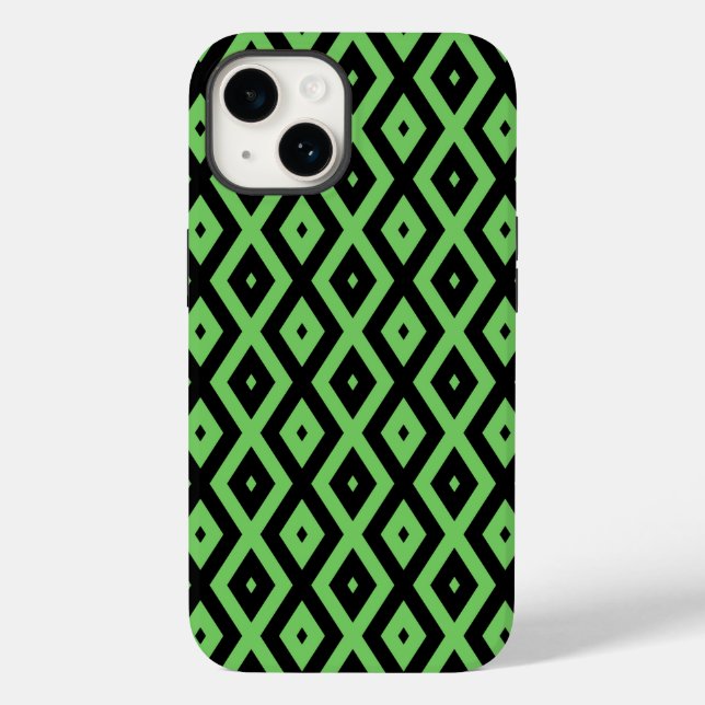 Kalkgrün und schwarz - Diamantmuster Case-Mate iPhone 14 Hülle (Rückseite)