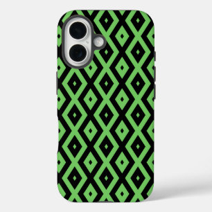 Kalkgrün und schwarz - Diamantmuster iPhone 16 Hülle