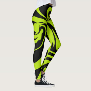 Kalkgrün und schwarz-Retromarmorwirbel Leggings