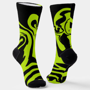 Kalkgrün und schwarz-Retromarmorwirbel Socken