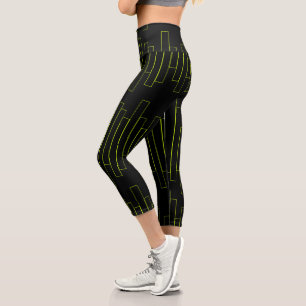 Kalkgrün und schwarze Rechtecke Capri Leggings