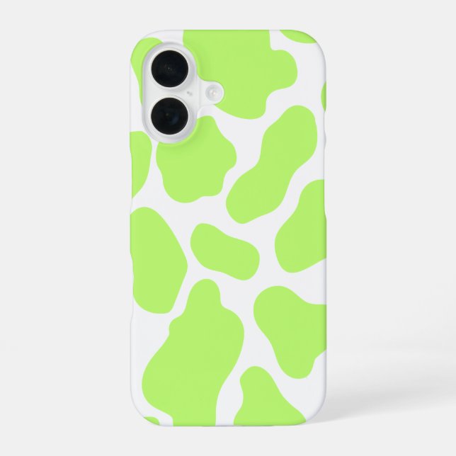 Kalkgrün und weiß Kuh Print iPhone 16 Fall Hülle (Rückseite)