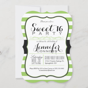 Kalkgrün und weiße Streifen Sweet 16 Party Einladung
