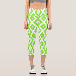 Kalkgrün-weiße Diamantmuster Capri Leggings