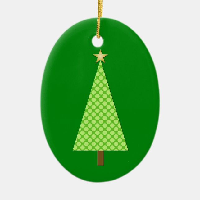 Kalkgrüne Polka Punkt moderner Weihnachtsbaum Keramik Ornament (Vorne)