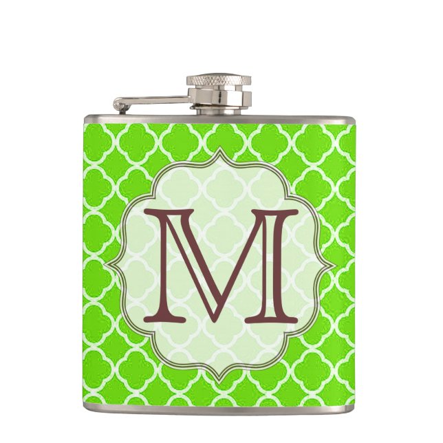 Kalkgrüne Quarterfolie Monogram Whiskey Flask Flachmann (Vorderseite)