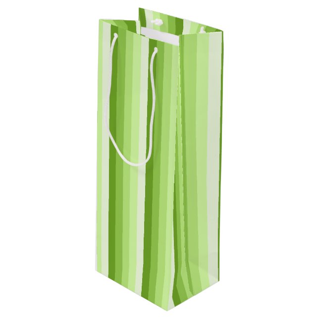 Kalkgrüne Schattenstreifen Geschenktüte Für Weinflaschen (Vorderseite Schrägansicht)