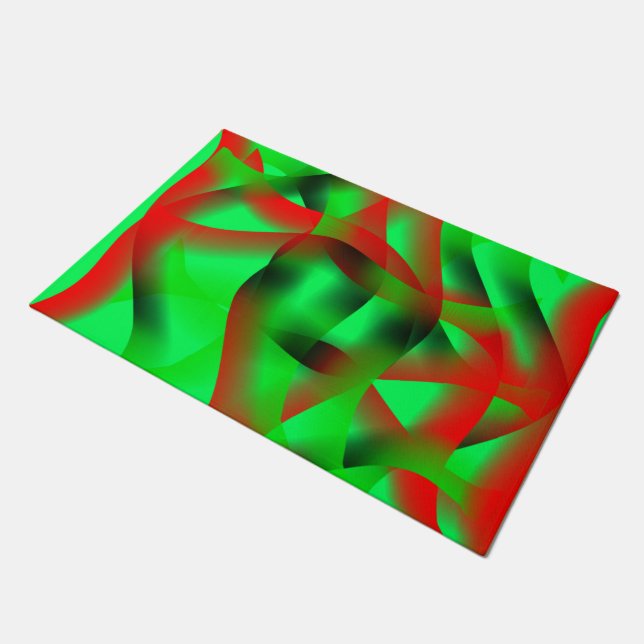 Kalkgrüne und klare rote Wellen, mit Schatten? Fußmatte (Schrägansicht)