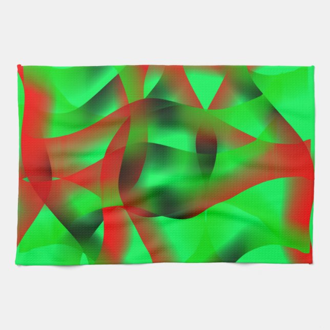 Kalkgrüne und klare rote Wellen, mit Schatten? Geschirrtuch (Horizontal)