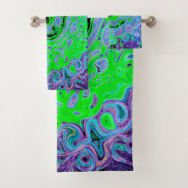 Kalkgrüner Groovy Abstrakt Retro Liquid Swirl Badhandtuch Set