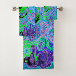 Kalkgrüner Groovy Abstrakt Retro Liquid Swirl Badhandtuch Set