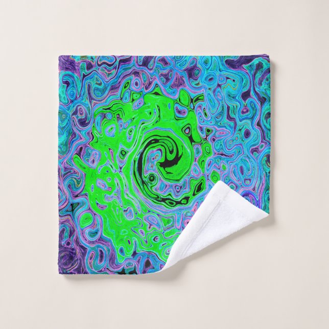 Kalkgrüner Groovy Abstrakt Retro Liquid Swirl Badhandtuch Set (Waschlappen)