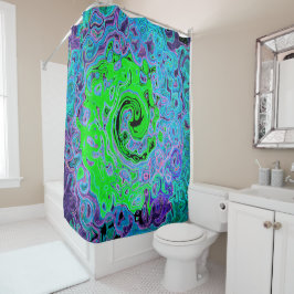 Kalkgrüner Groovy Abstrakt Retro Liquid Swirl Duschvorhang