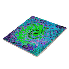 Kalkgrüner Groovy Abstrakt Retro Liquid Swirl Fliese