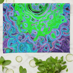 Kalkgrüner Groovy Abstrakt Retro Liquid Swirl Geschirrtuch