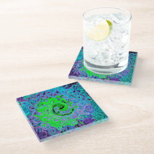 Kalkgrüner Groovy Abstrakt Retro Liquid Swirl Glasuntersetzer