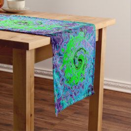 Kalkgrüner Groovy Abstrakt Retro Liquid Swirl Großer Tischläufer