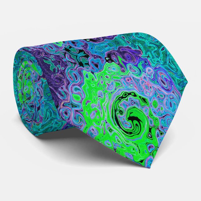 Kalkgrüner Groovy Abstrakt Retro Liquid Swirl Krawatte (Gerollt)