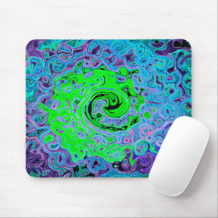 Kalkgrüner Groovy Abstrakt Retro Liquid Swirl Mousepad